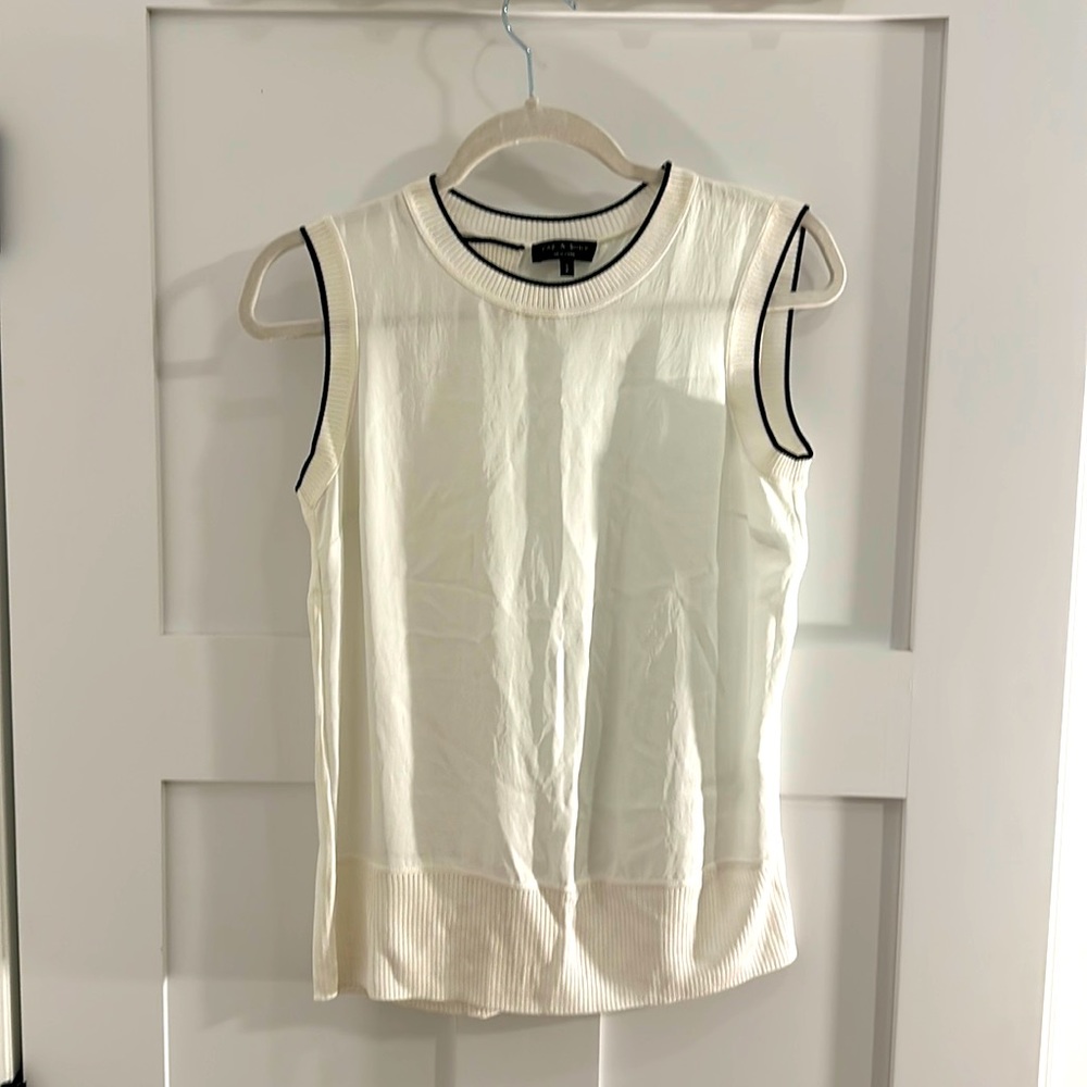 rag & bone white top with knit trim
